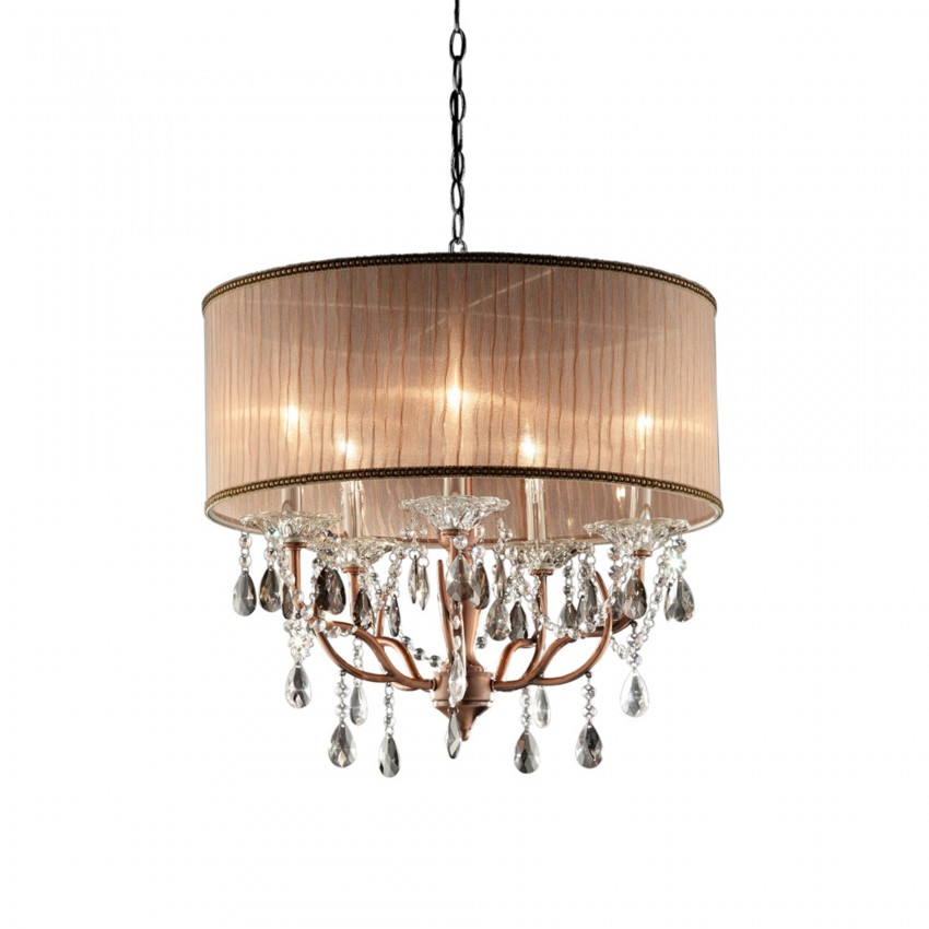 Rosie Rose Copper 5-Lights Candelabra Crystal Hard-Wired Ceiling Lamp 25"