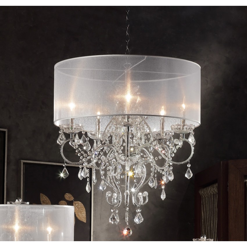 Evangelia 5-Lights Single Shade Crystal Hard-Wired Ceiling Lamp 31.5"