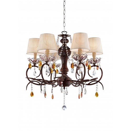 Magnolia 6-Lights Crystal Hard-Wired Bronze Metal Ceiling Lamp 27