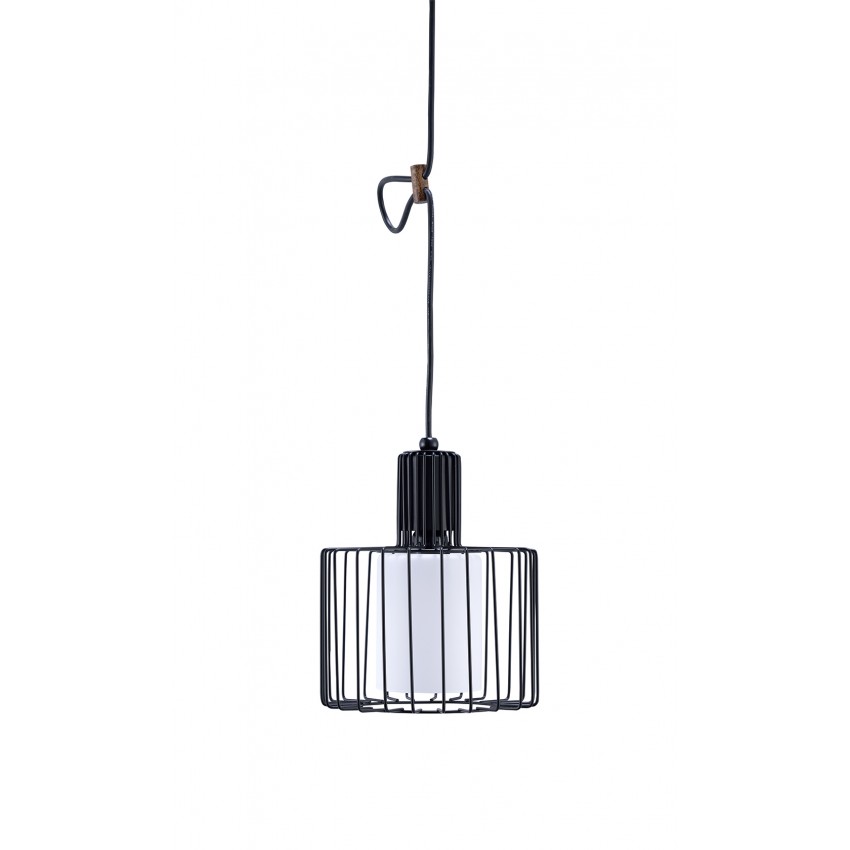 Black Wire Cage Barnyard Frosted Glass Shade Hard-Wired Pendant Ceiling 10.25"
