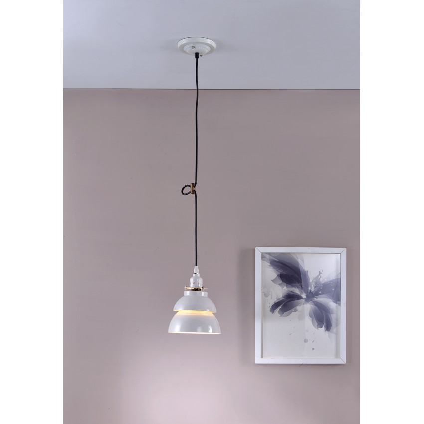 White Industrial Barn Metal Hard-Wired Pendant Ceiling 8"