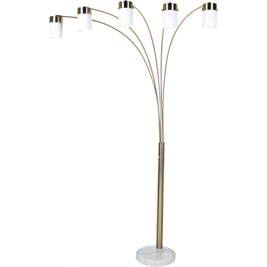 5 Lite White Acrylic Shade Brushed Silver Arc Dimmable Metal Floor Lamp 84