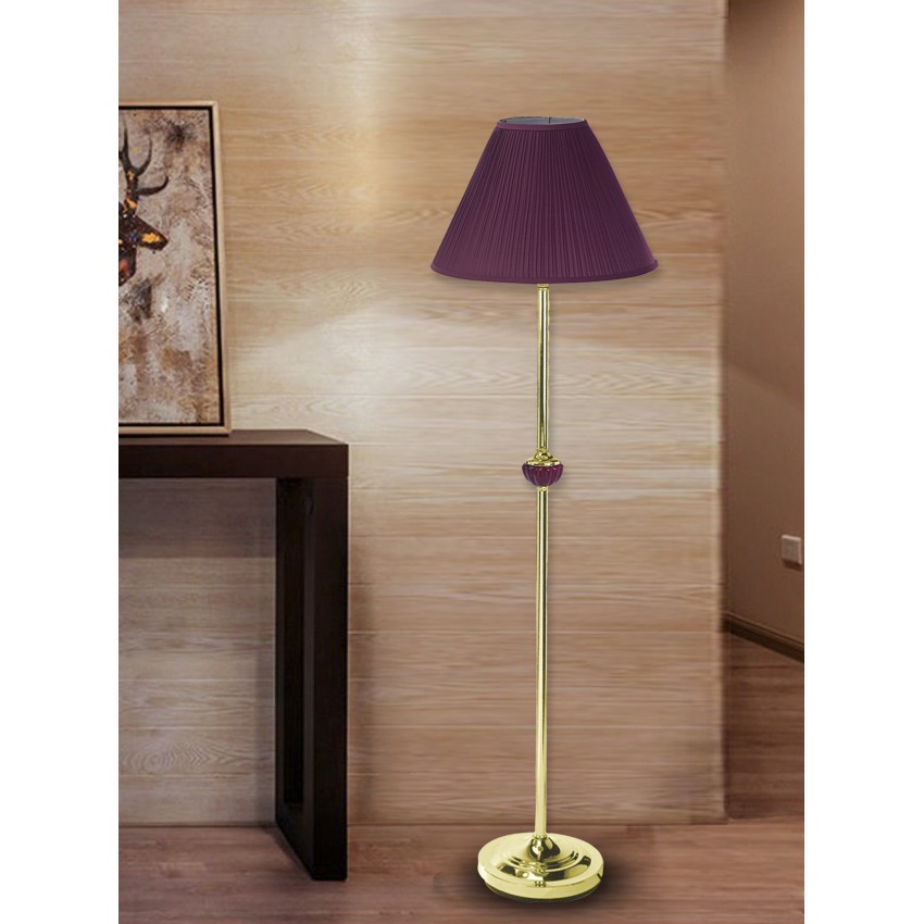 Burgundy Ceramic/Brass Floor Lamp 60"