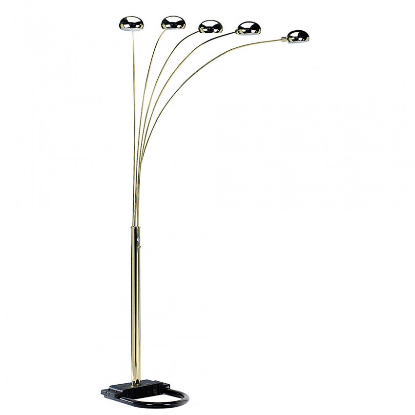 5 Lite Arm Urban Brass Plated Arc Dimmable Metal Floor Lamp 84" Inch