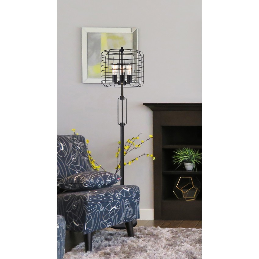 Powder Coated Industrial Cage 3 Light Edison Floor Lamp 63"