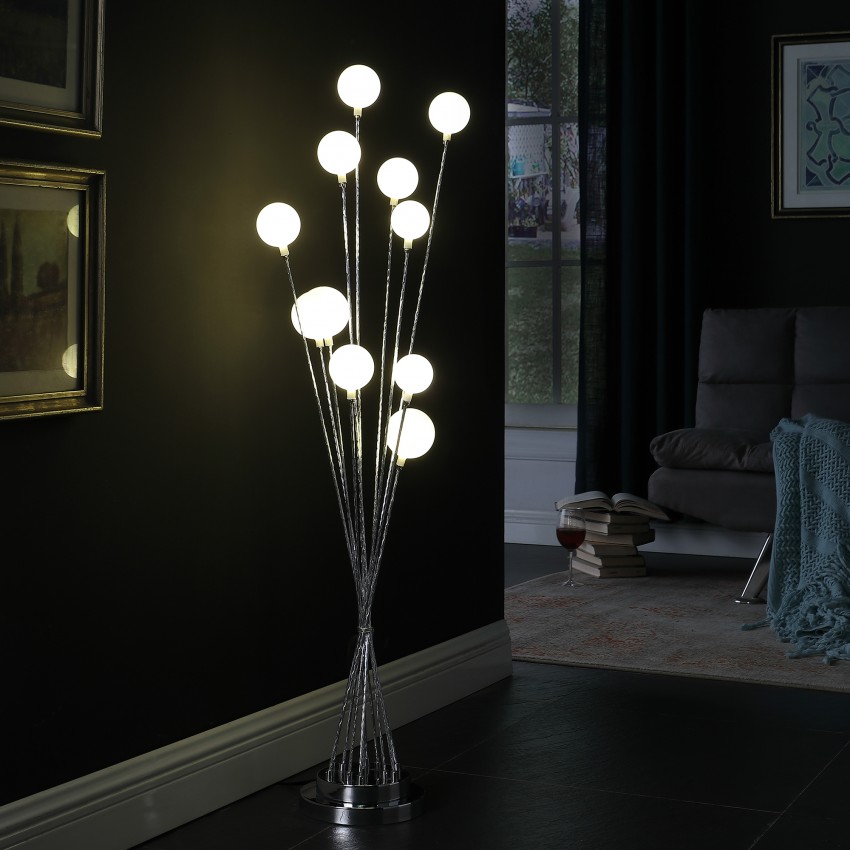 11-Light Acrylic Globe Aluminun Led Chrysanthe Silver Chrome Metal Floor Lamp 46"