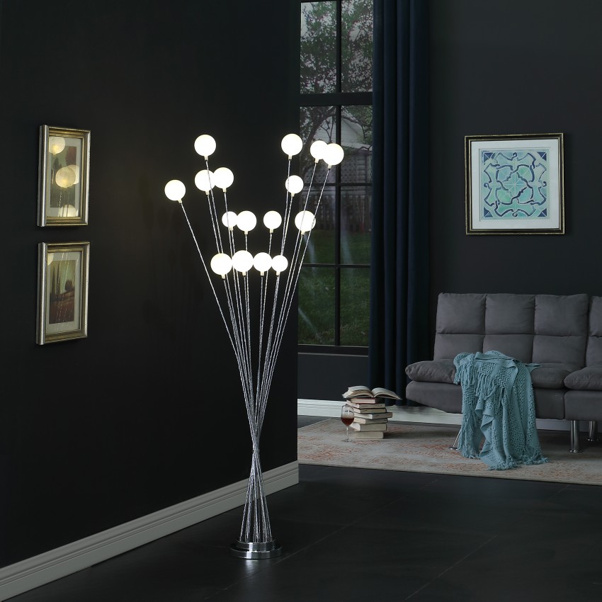 16-Light Acrylic Globe Aluminun Led Chrysanthe Silver Chrome Metal Floor Lamp 61.5"