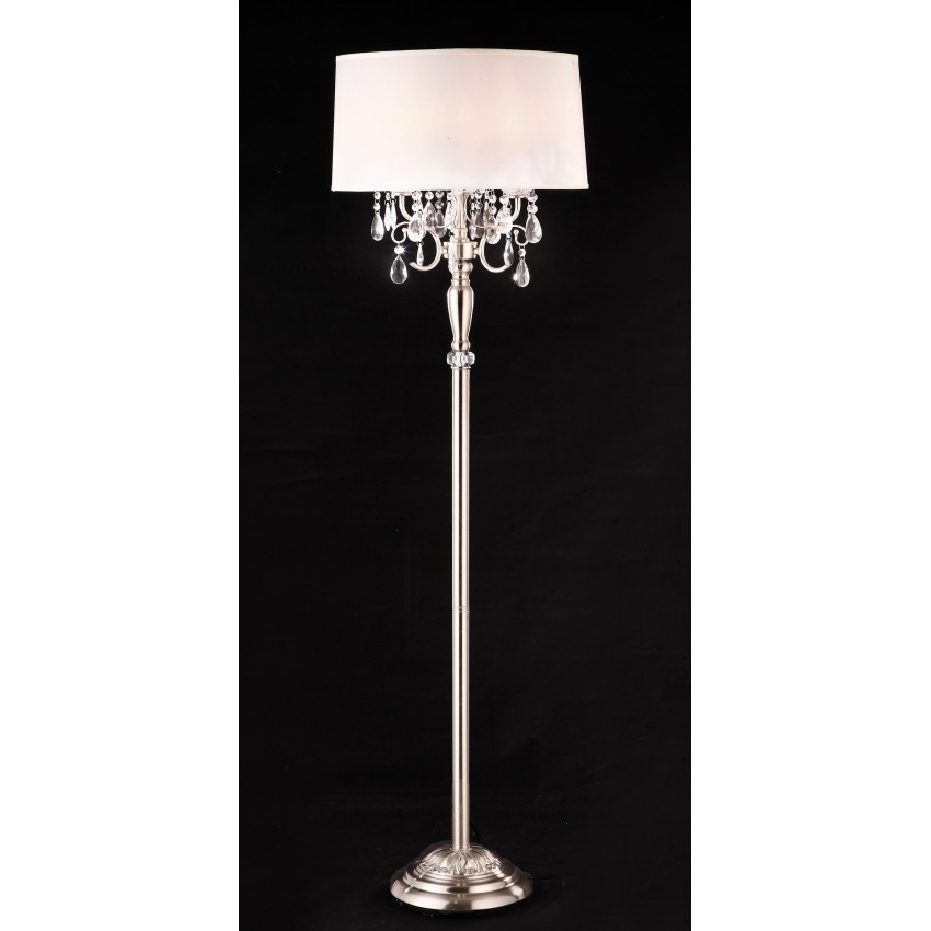 Brush Silver 3-Lights Candelabra Crystal Floor Lamp 62"