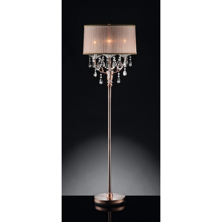 Rosie Rose Copper 3-Lights Candelabra Crystal Floor Lamp 62"