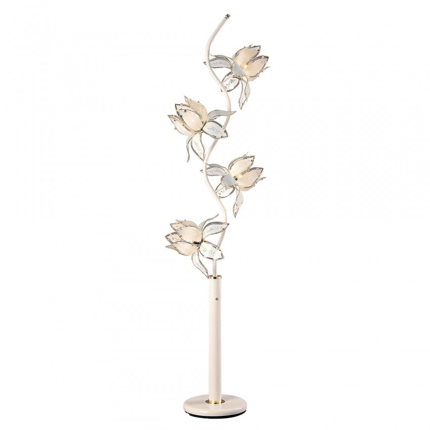 4-Light White Floral Etch Glass Tree Garden White Metal Floor Lamp 73"
