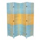 Handcrafted Paper Straw Two Tone Woven 4 Panel Room Divider - Beach Blue/Natural