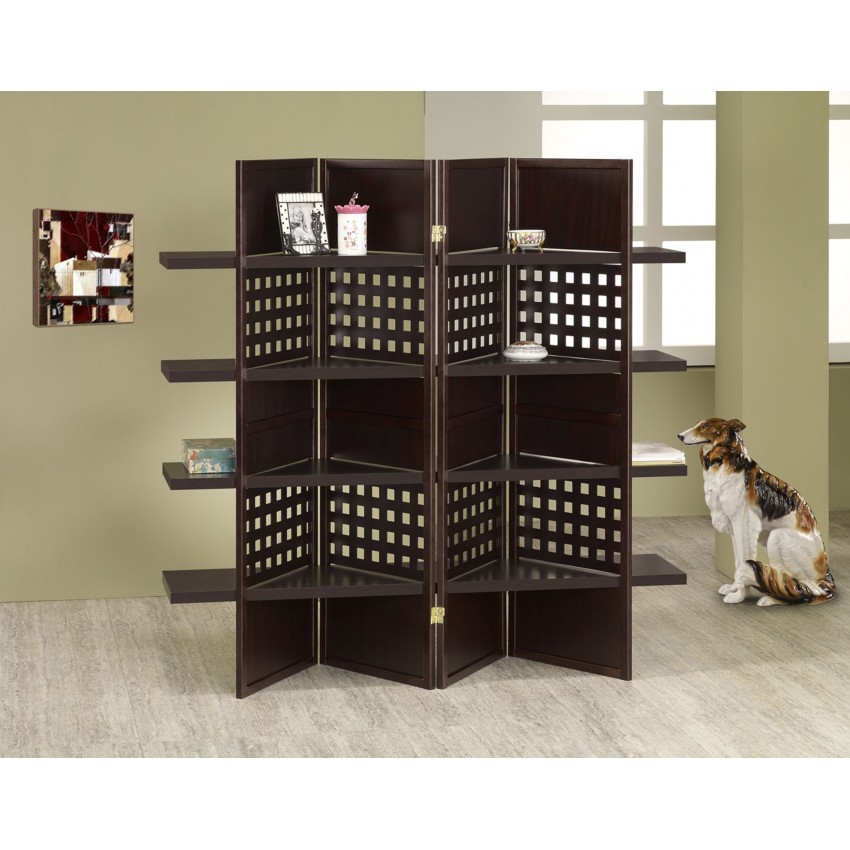 Bookcase 4 Panel Room Divider - Walnut
