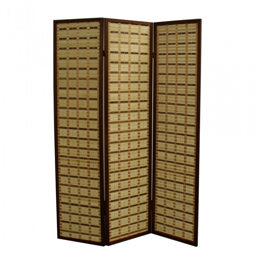 Bamboo Screen Two Tone 3 Panel Room Divider - Walnut