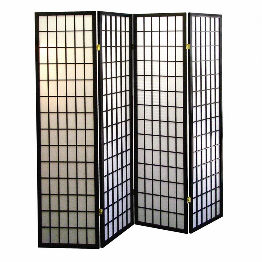 Shoji 4 Panel Room Divider - Black
