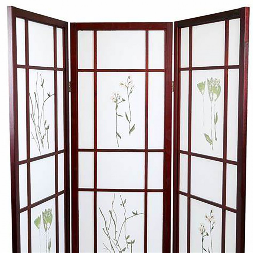 Herbal Floral Decorative  4 Panel Room Divider - Cherry