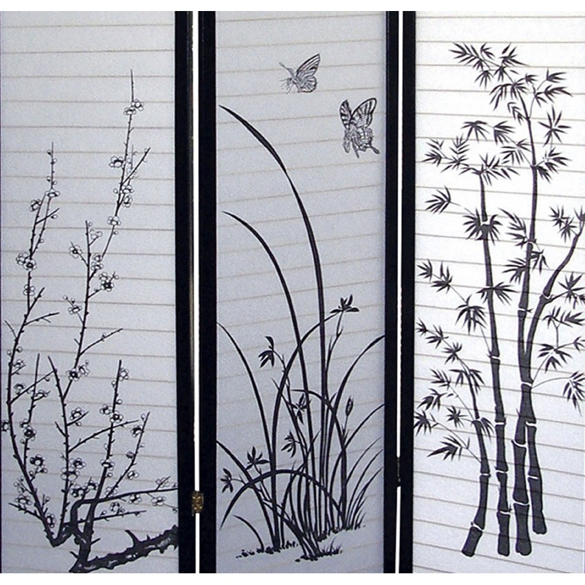 Floral Bamboo Print 3 Panel Room Divider
