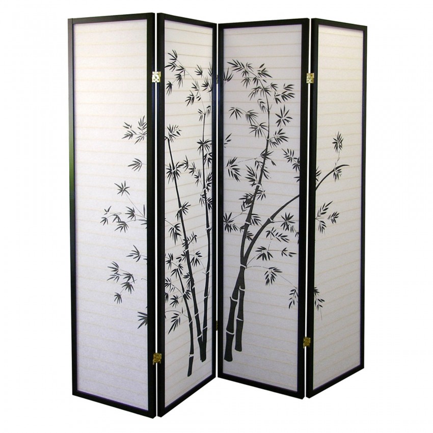 Bamboo Tree Print 4 Panel Room Divider