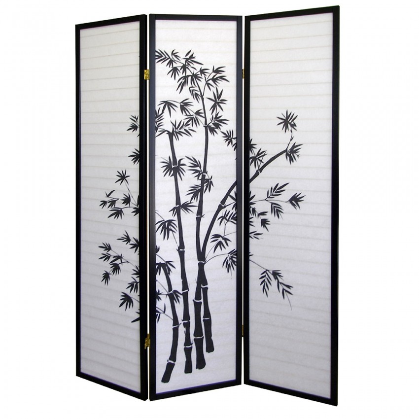Bamboo Tree Print 3 Panel Room Divider