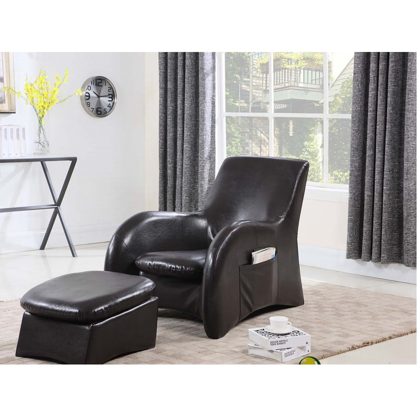 Solo Brown Manufactured Leather Sofa Chair + Ottoman Leg Rest 35" Solo Brown Manufactured Leather Sofa Chair + Ottoman Leg Rest 35"