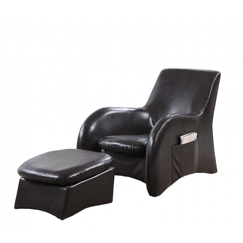 Solo Brown Manufactured Leather Sofa Chair + Ottoman Leg Rest 35" Solo Brown Manufactured Leather Sofa Chair + Ottoman Leg Rest 35"