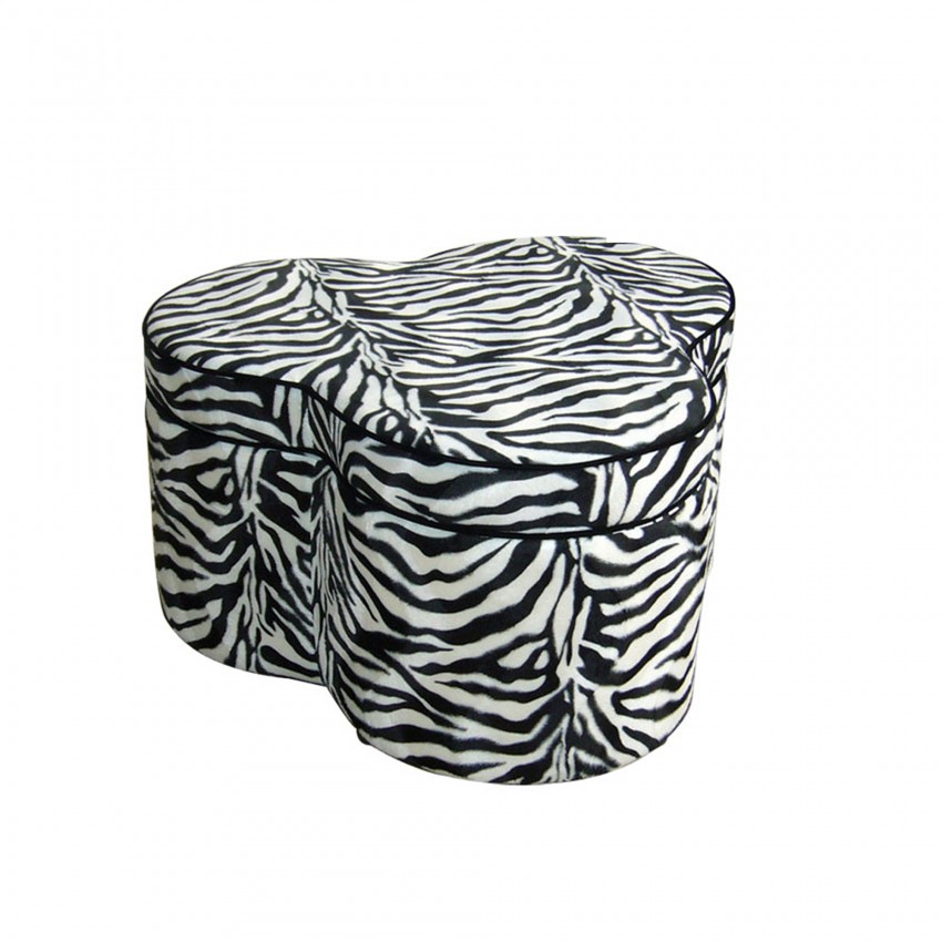 Zebra Print Round Angle Storage Ottoman W/ 3 Extra Seating 17.5"