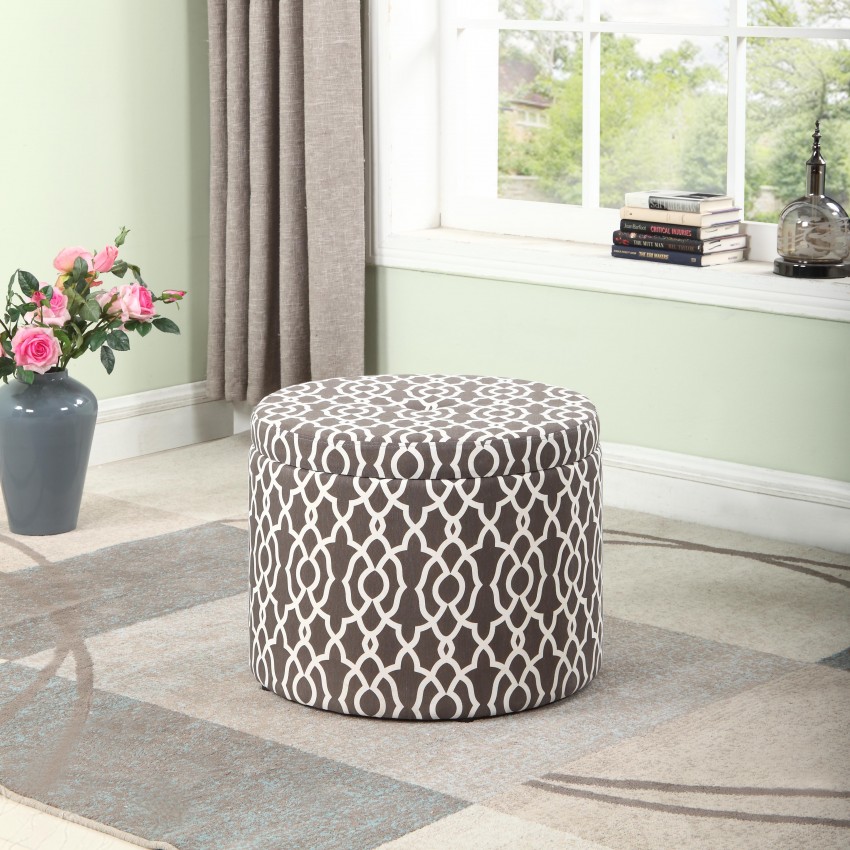 Round Geometric Storage Ottoman + 1 Extra Seating 17.5"