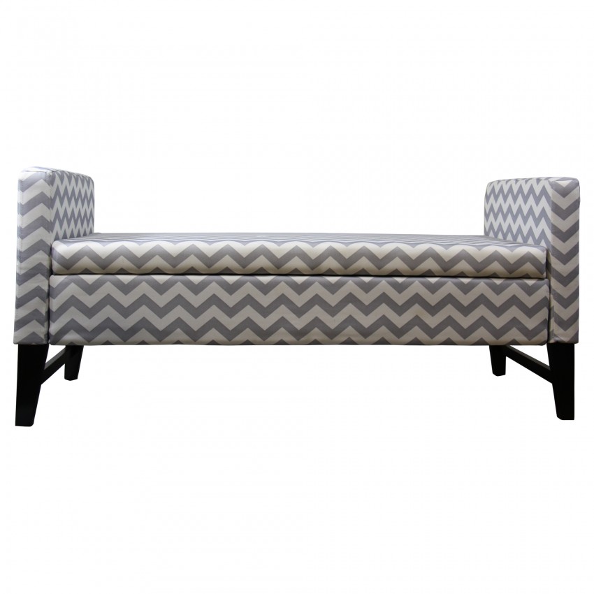 Chevron Print Grey/White Storage Bench