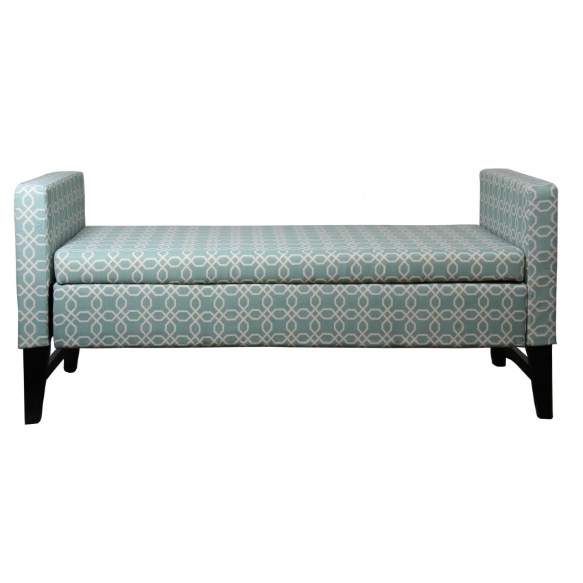 Turquosie Geometric Print Storage Bench 24"