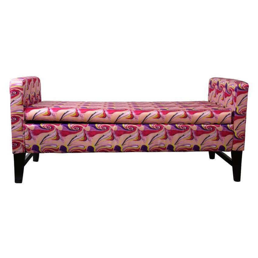 Hot Pink Geometric Print Storage Bench 24"