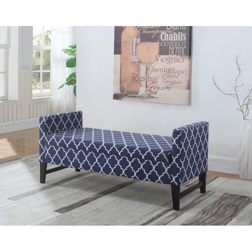 Diagonal Maroccan Stripes Denim Blue Storage Bench 23.5"