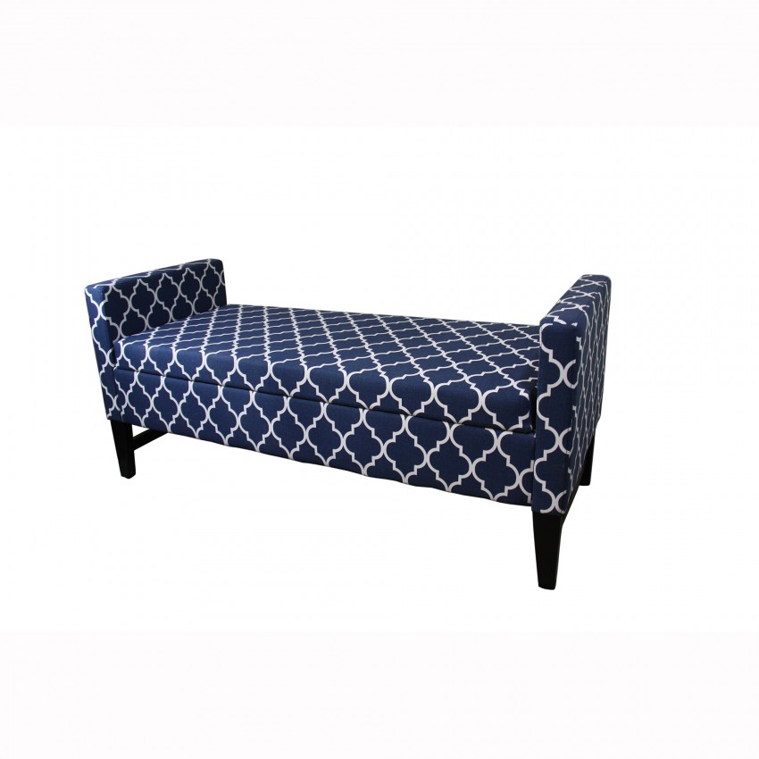 Diagonal Maroccan Stripes Denim Blue Storage Bench 23.5"