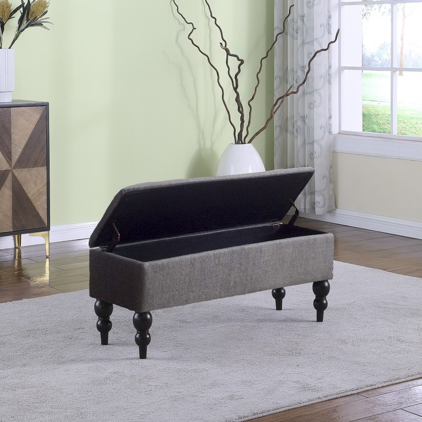 Modern Solid Gray Storage Bench 17.5"