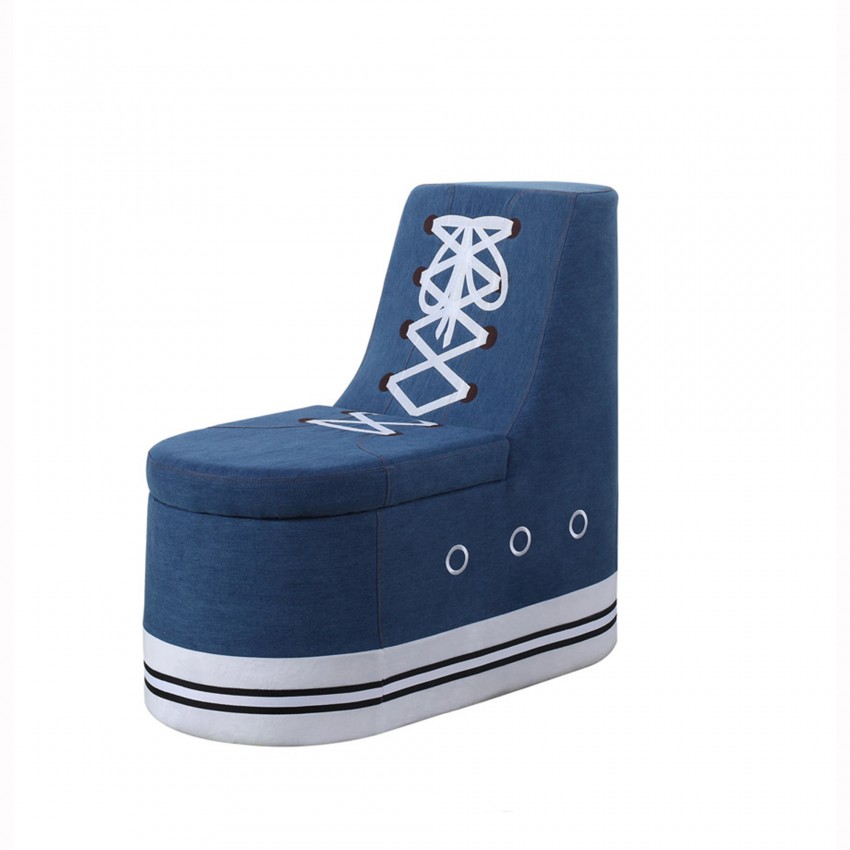 Blue Denim Sneaker Shoe Storage Chair 30"