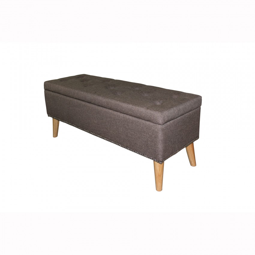 Dark Gray Mid-Century Tufted Storage Bench On Natural Legs 17"