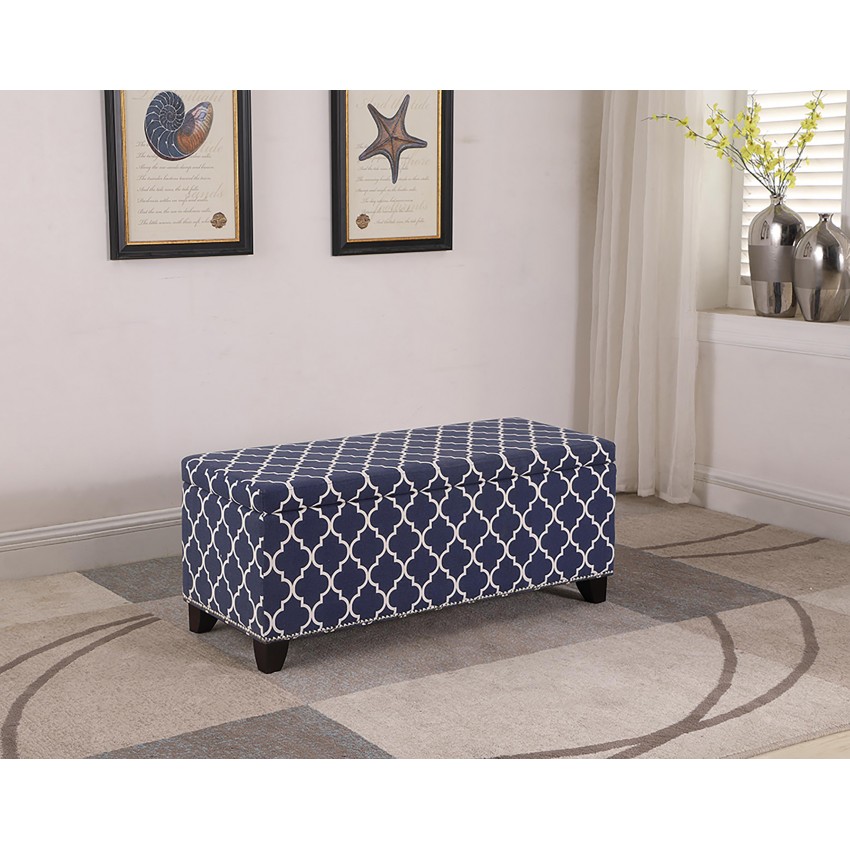 Diagonal Moroccan Stripes Denim Blue Storage Bench 18"