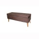 Brown Suede Mid-Century Tufted Storage Bench On Natural Legs 17"