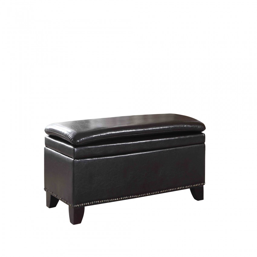 Espresso Double Cushion Nail Head Storage Bench 17"