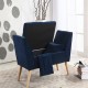 Navy Blue Mid-Century Storage Bench + Pillow And Blanket 27"