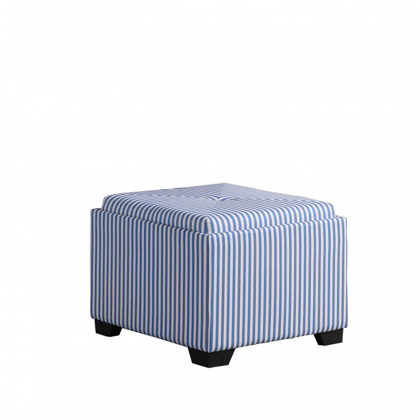 Blue Stripes Single Tufted Storage Ottoman 17.5"