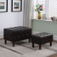 Brown Leatherette Allover Tufted Piping Trim Stackable Seating W/ Wooden Legs + 1 Seat 19.5"