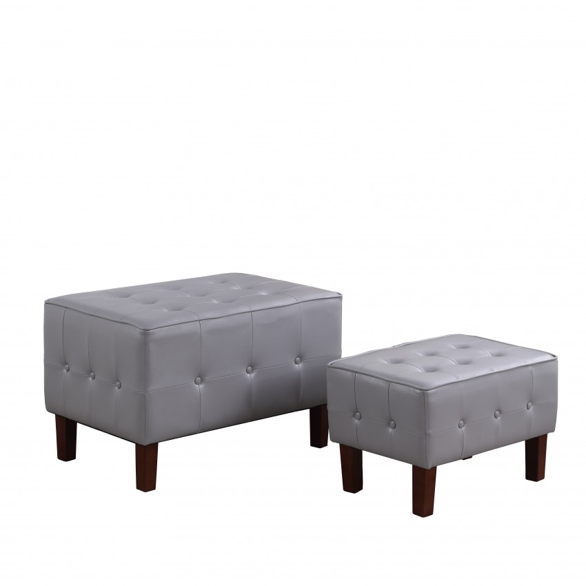 Light Gray Leatherette Allover Tufted Piping Trim Stackable Seating W/ Wooden Legs + 1 Seat 19.5"