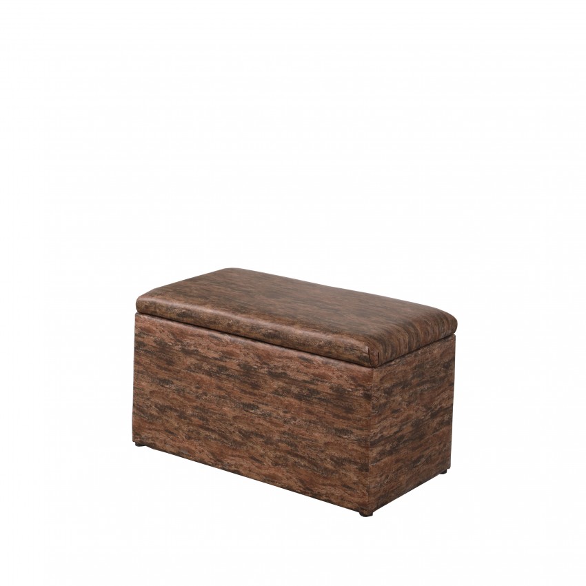 Brown Multicolor Leatherette Marble Pattern Storage Ottoman Hidden Tray + 1 Seat 18"