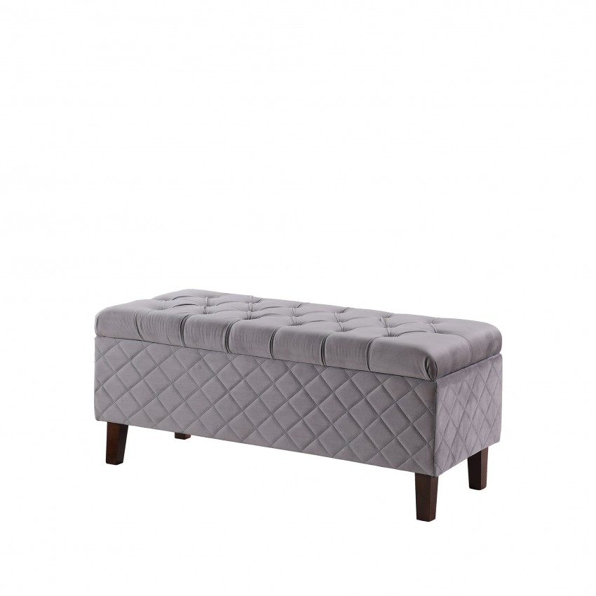 Fossil Gray Blue Shantelle Quilted Tufted Storage Bench 17.5"