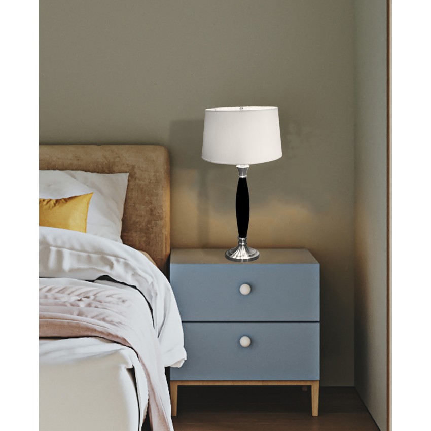 Wooden Table Lamp - Chrome 30"