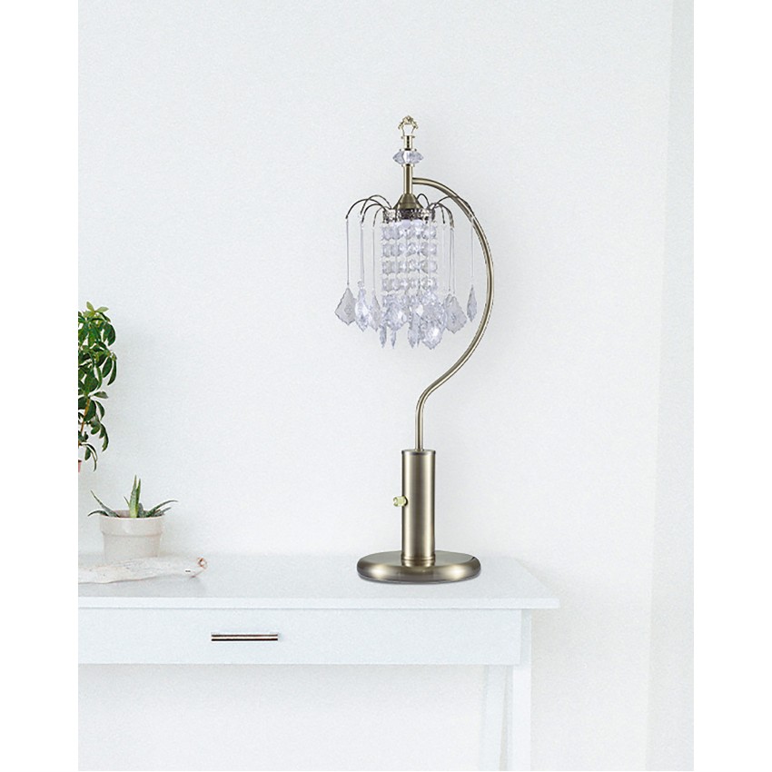 Ant Brass Table Lamp With Crystal-Inspired Shade 27"