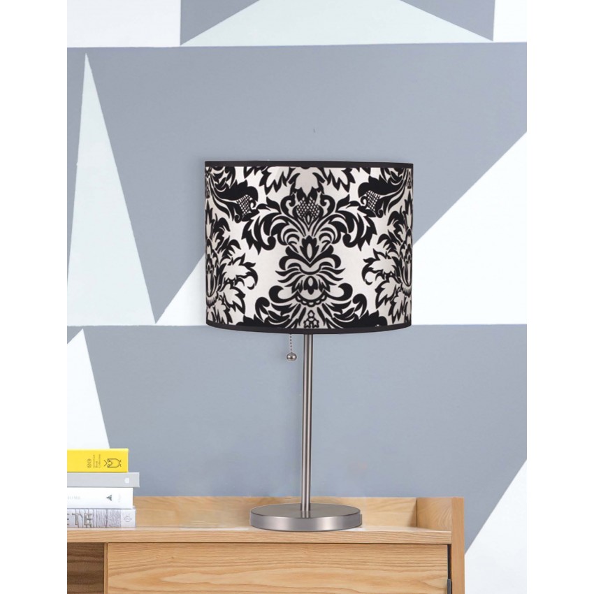 Black/White Damask Print Steel Accent Table Lamp 19"