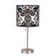 Black/White Damask Print Steel Accent Table Lamp 19"