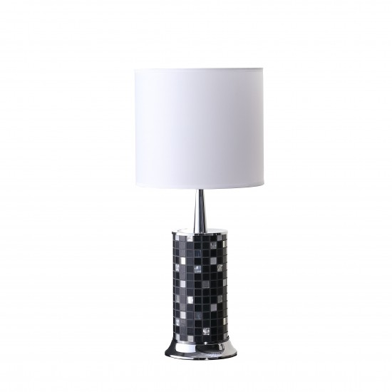 Jon Chrome Bohemian Black Glass Mosaic Modern Pillar Table Lamp 24