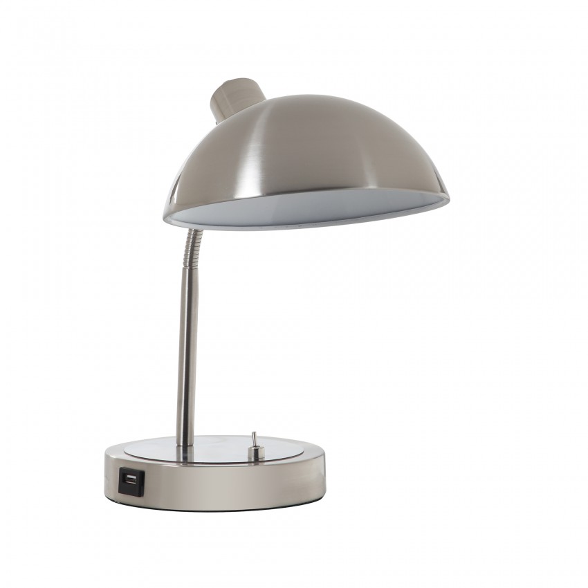Leone Flexible Neck Silver Metal Student Task Desk Lamp W/ Usb Port 13.75"