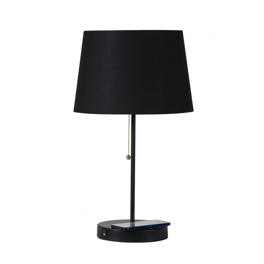 Sterling Matte Non-Gloss Black Table Lamp W/ Wireless Charging Station And Usb Port 20.75"